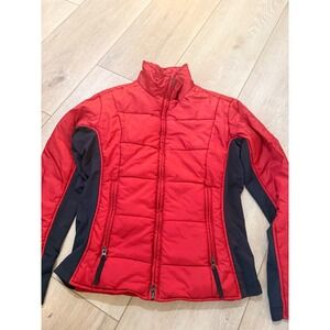 Burton Lava Snowboard Puffer Jacket Red Navy Blue Insulated Full Zip Womens S